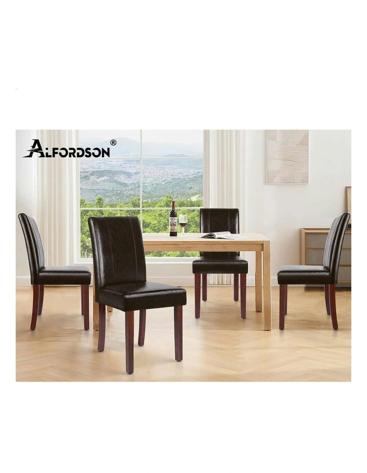 High-Back Chair Glossy PU Leather Dining Chairs 4x in Brown image 7