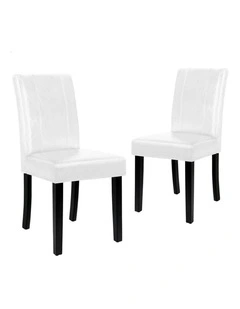 High-Back Chair Glossy PU Leather Dining Chairs x2 in White
