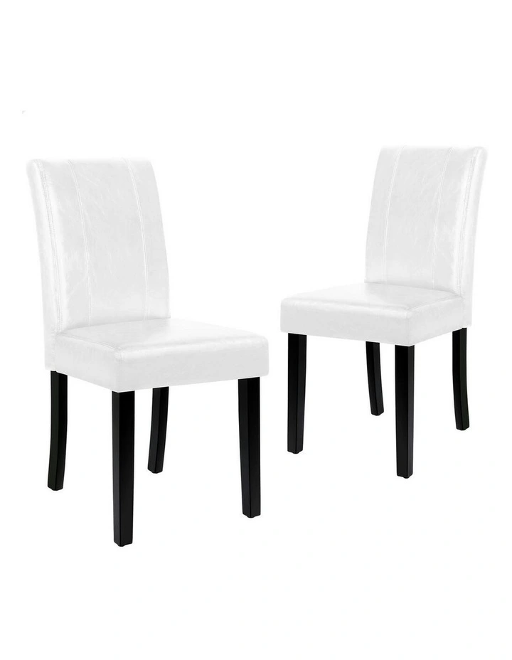 High-Back Chair Glossy PU Leather Dining Chairs x2 in White image 1