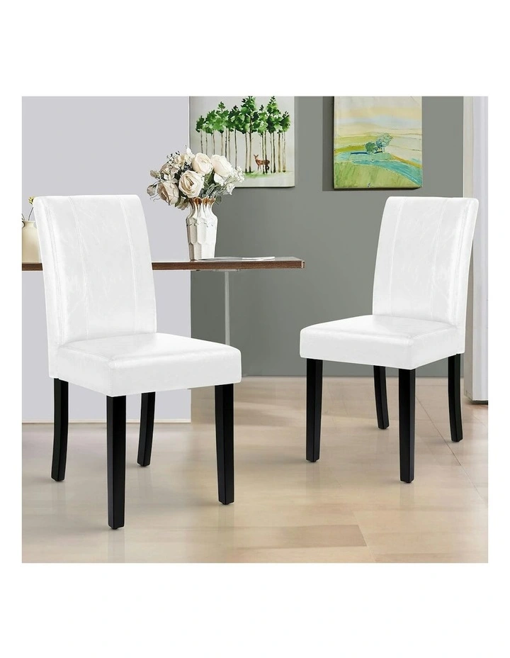 High-Back Chair Glossy PU Leather Dining Chairs x2 in White image 2