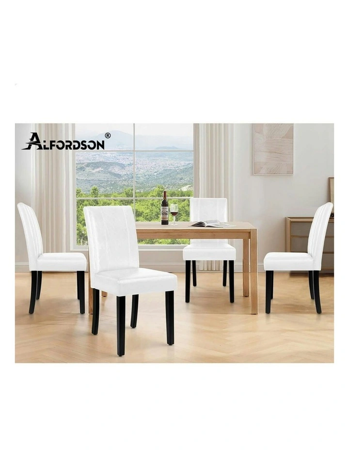 High-Back Chair Glossy PU Leather Dining Chairs x2 in White image 7