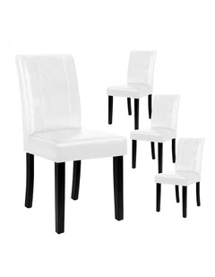 High-Back Chair Glossy PU Leather Dining Chairs 4x in White