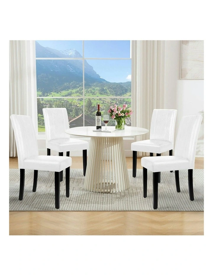High-Back Chair Glossy PU Leather Dining Chairs 4x in White image 2