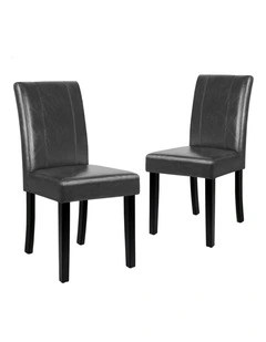 High-Back Wooden PU Leather Dining Chairs 4x in Grey