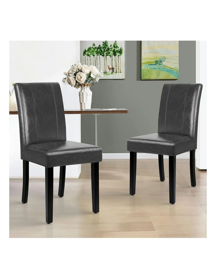 High-Back Wooden PU Leather Dining Chairs 4x in Grey image 2