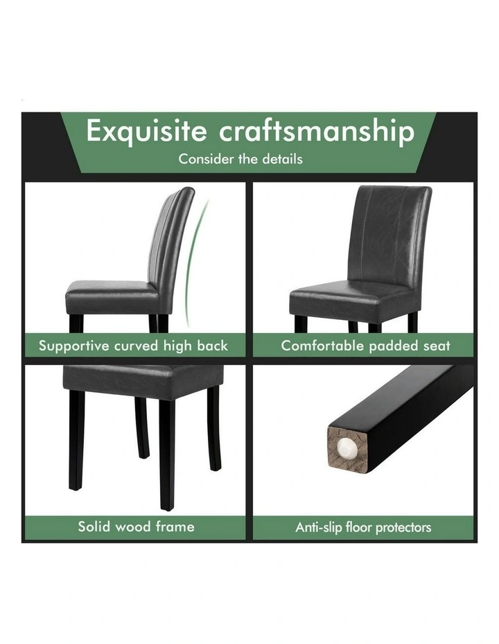 High-Back Wooden PU Leather Dining Chairs 4x in Grey image 6