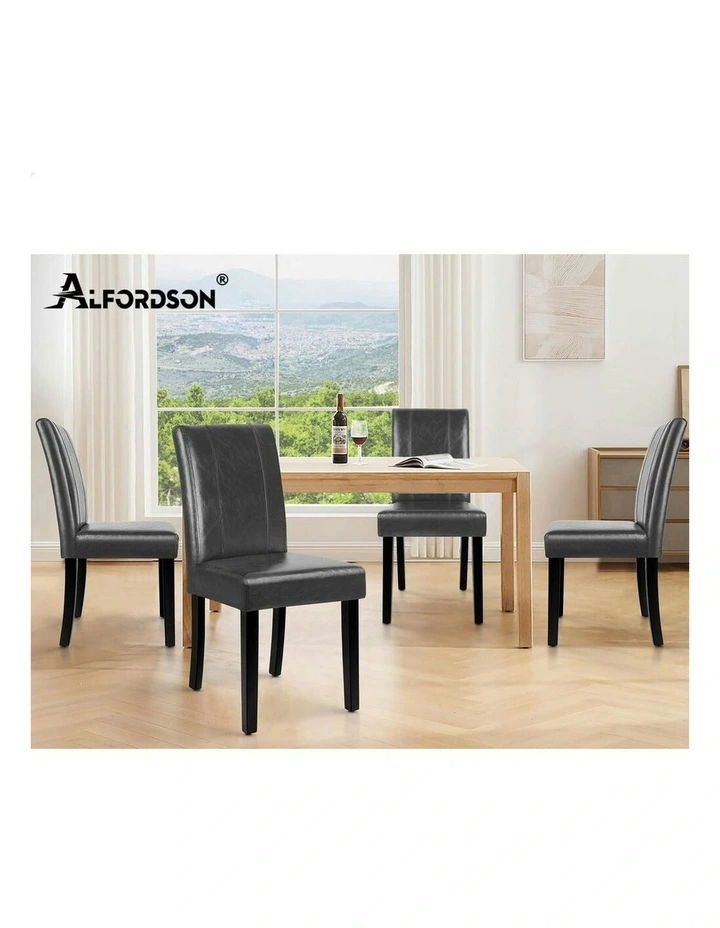 High-Back Wooden PU Leather Dining Chairs 4x in Grey image 7