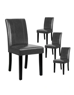 High-Back Wooden PU Leather Dining Chairs 4x in Grey