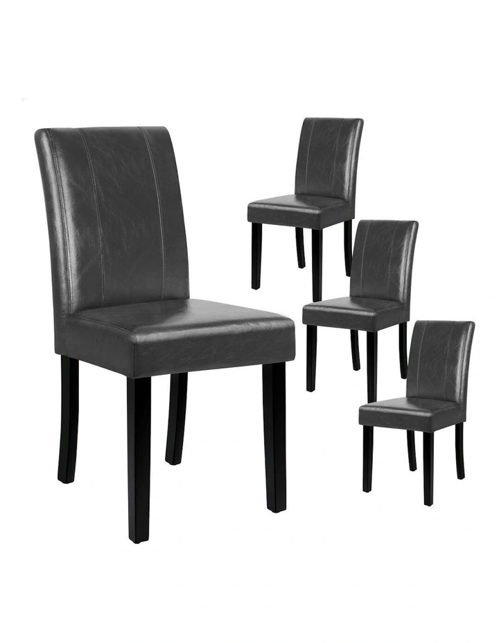 High-Back Wooden PU Leather Dining Chairs 4x in Grey image 1