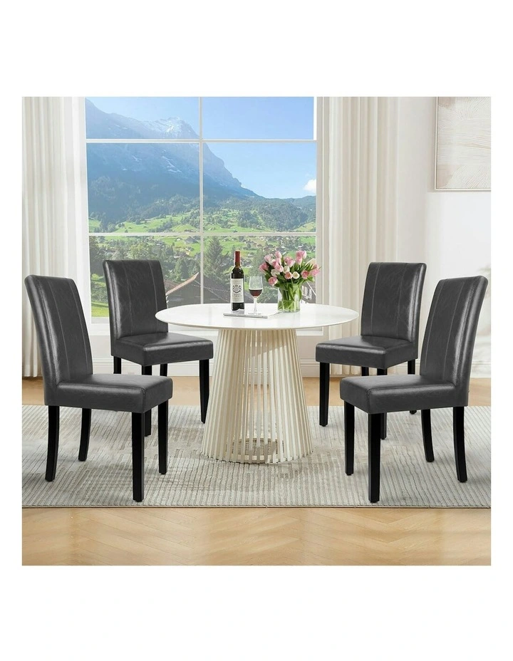 High-Back Wooden PU Leather Dining Chairs 4x in Grey image 2