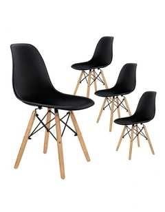 Retro Steel Kitchen Lounge Cafe Solid Wooden Dining Chairs x4 in Black