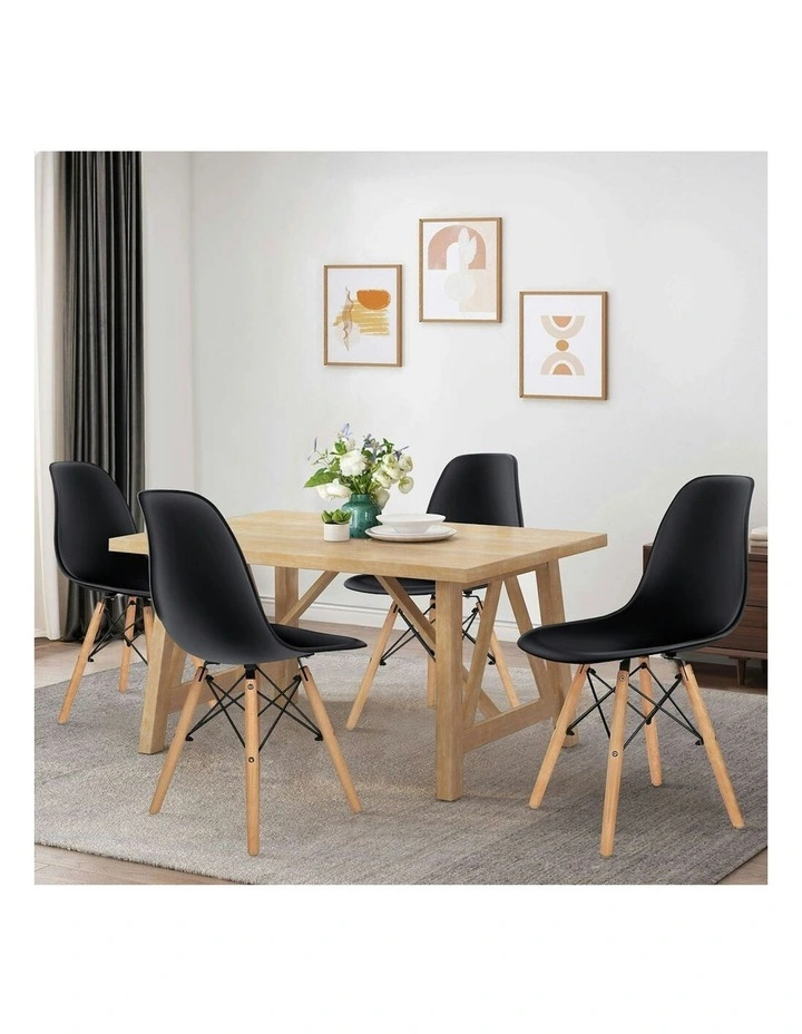 Retro Steel Kitchen Lounge Cafe Solid Wooden Dining Chairs x4 in Black image 2