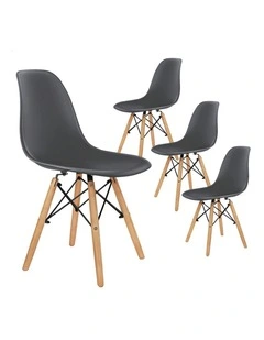 Retro Solid Wood Steel Dining Chairs x4 in Grey