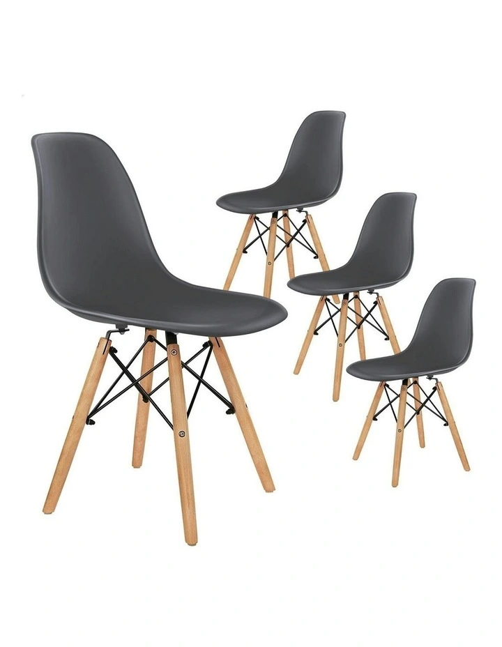Retro Solid Wood Steel Dining Chairs x4 in Grey image 1
