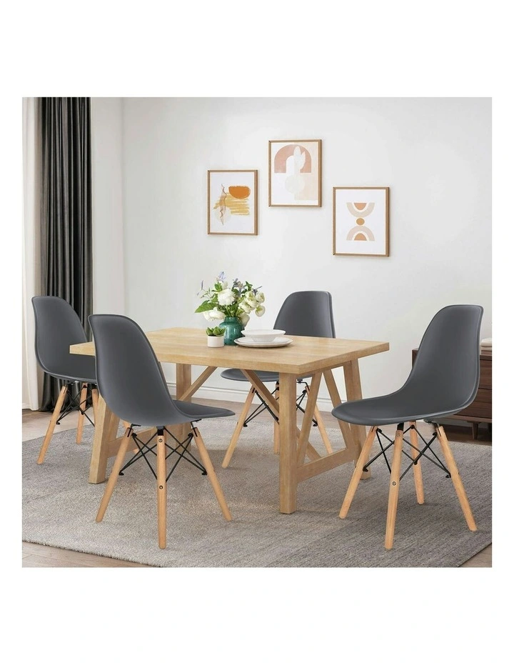 Retro Solid Wood Steel Dining Chairs x4 in Grey image 2
