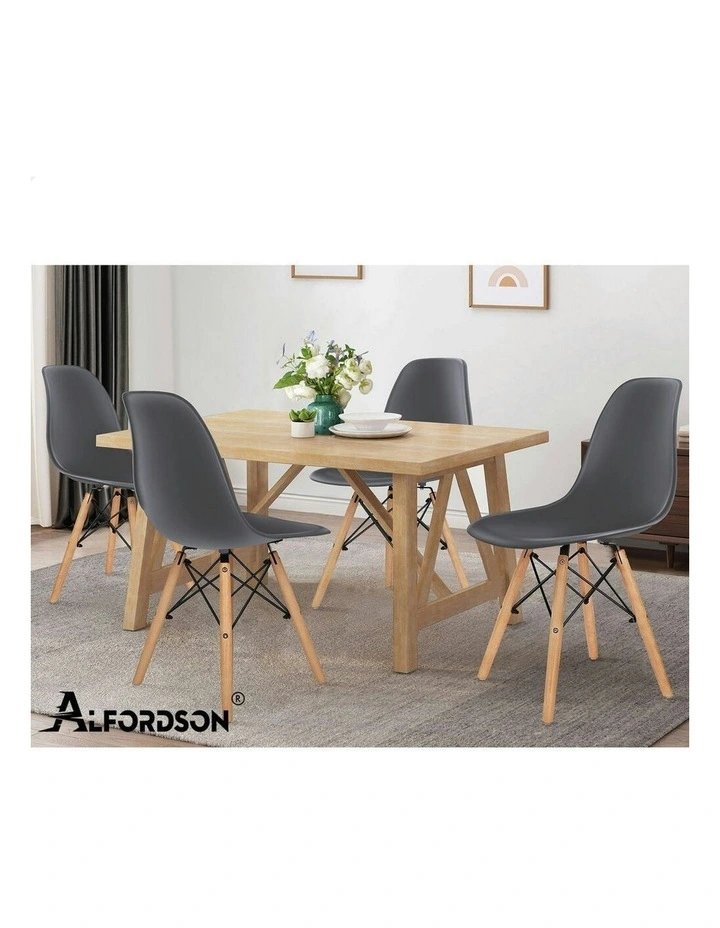 Retro Solid Wood Steel Dining Chairs x4 in Grey image 7