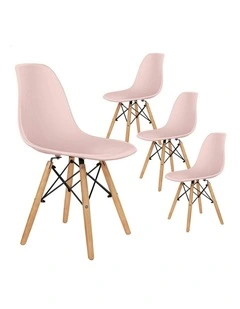Retro Steel Kitchen Lounge Cafe Solid Wooden Dining Chairs 4x in Pink