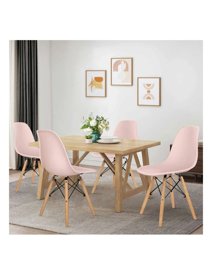 Retro Steel Kitchen Lounge Cafe Solid Wooden Dining Chairs 4x in Pink image 2