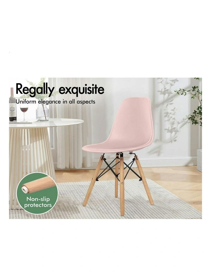 Retro Steel Kitchen Lounge Cafe Solid Wooden Dining Chairs 4x in Pink image 3
