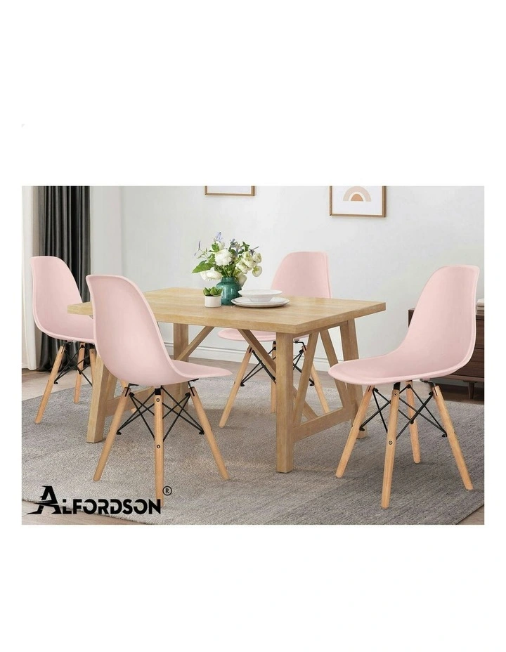 Retro Steel Kitchen Lounge Cafe Solid Wooden Dining Chairs 4x in Pink image 7