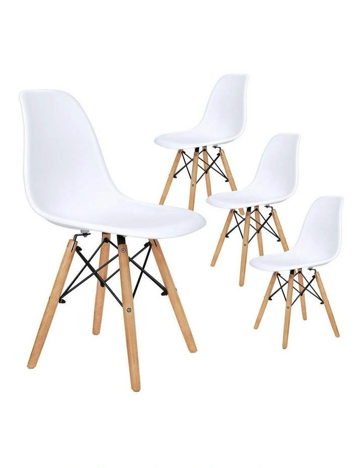 Retro Solid Wood Steel Dining Chairs 4x in White image 1