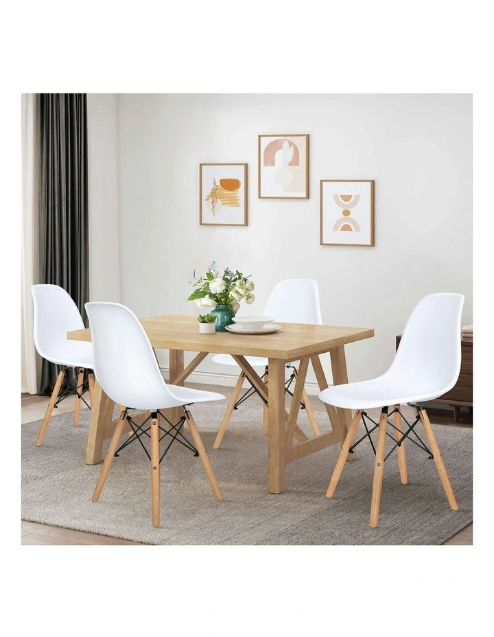 Retro Solid Wood Steel Dining Chairs 4x in White image 2
