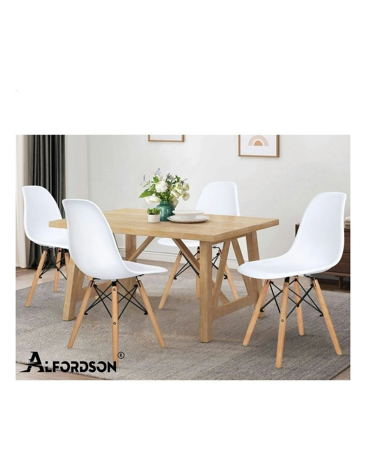 Retro Solid Wood Steel Dining Chairs 4x in White image 7