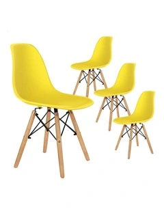 Retro Solid Wood Steel Dining Chairs 4x in Yellow