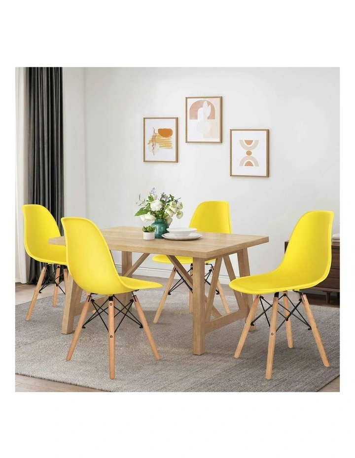 Retro Solid Wood Steel Dining Chairs 4x in Yellow image 2