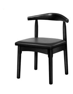 Retro Wood PU Leather Seat Dining Chair x1 in Black