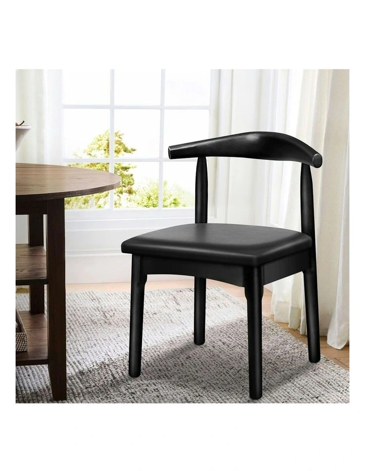 Retro Wood PU Leather Seat Dining Chair x1 in Black image 2