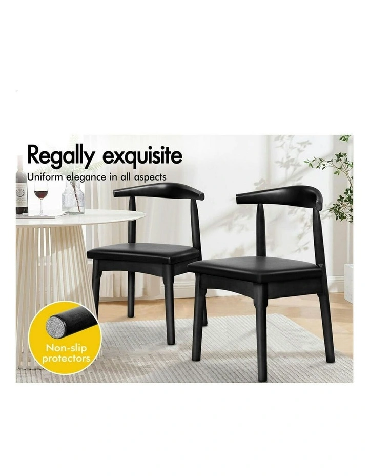 Retro Wood PU Leather Seat Dining Chair x1 in Black image 3