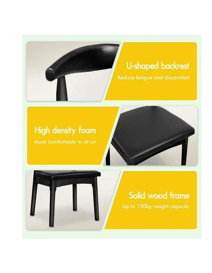 Retro Wood PU Leather Seat Dining Chair x1 in Black image 5