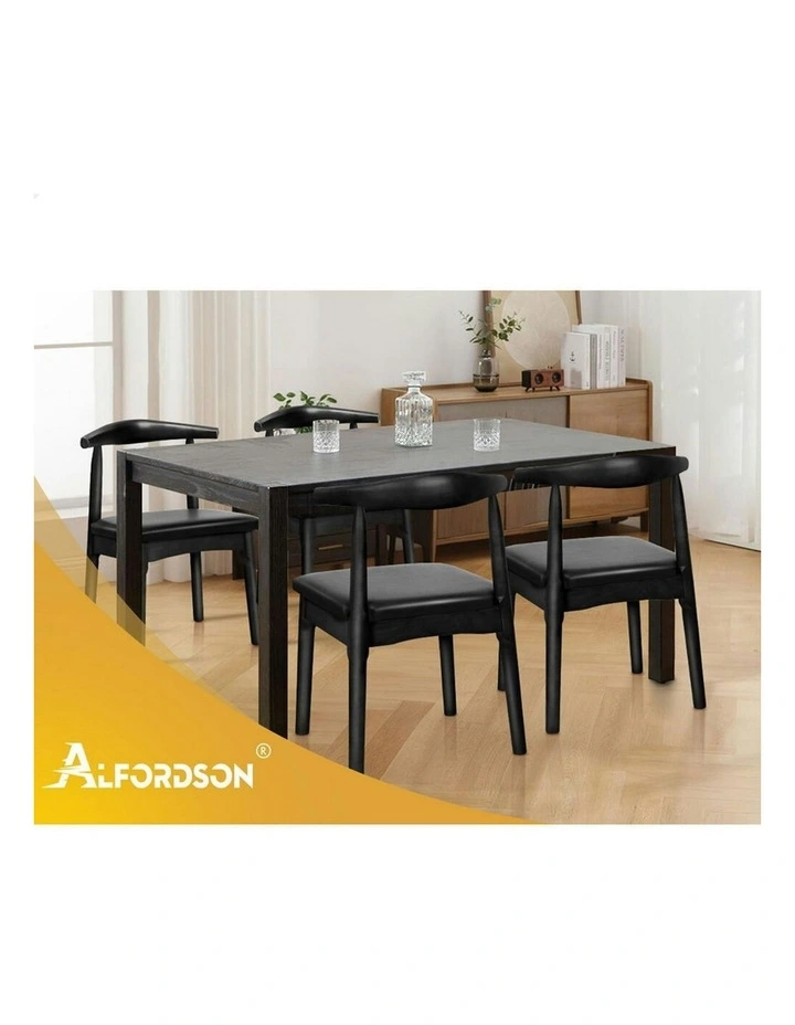 Retro Wood PU Leather Seat Dining Chair x1 in Black image 7