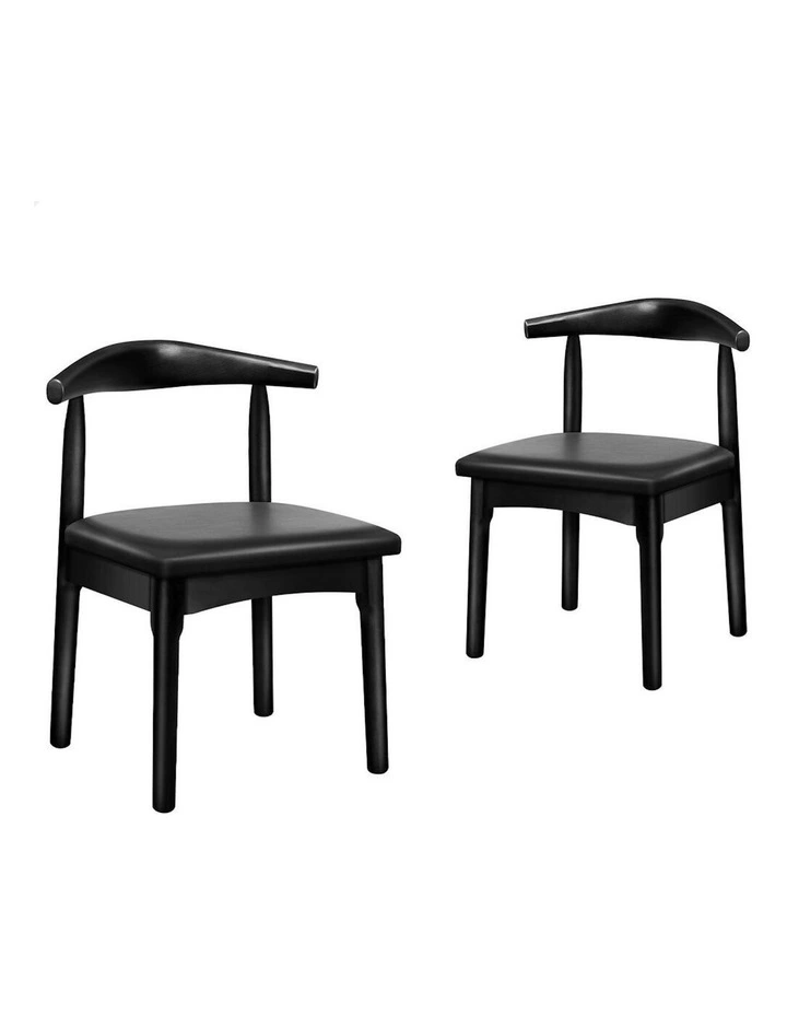Retro Wood PU Leather Seat Dining Chair 2x in Black image 1
