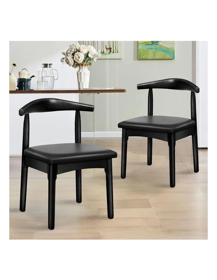 Retro Wood PU Leather Seat Dining Chair 2x in Black image 2