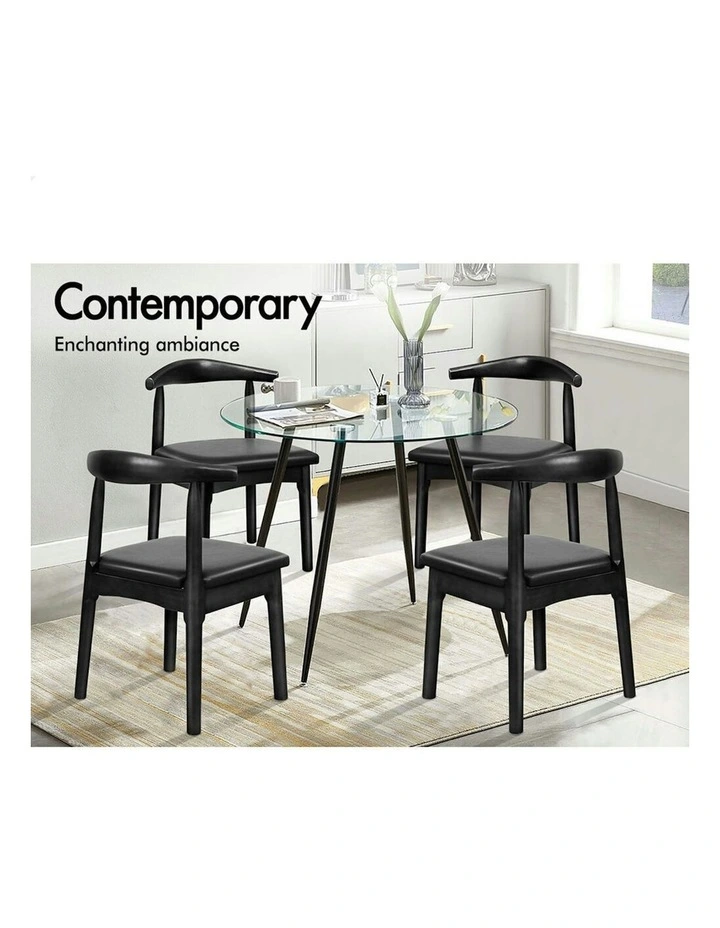 Retro Wood PU Leather Seat Dining Chair 2x in Black image 4