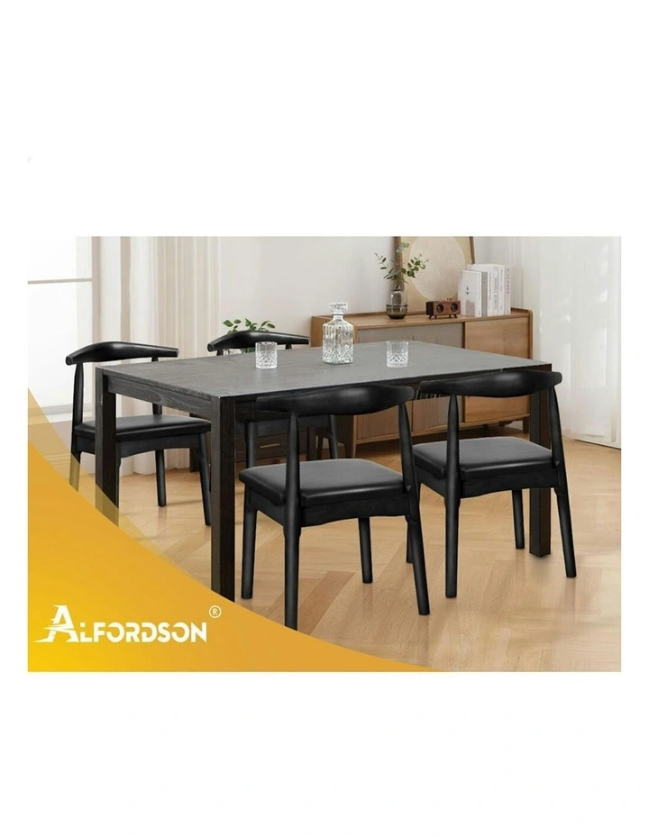 Retro Wood PU Leather Seat Dining Chair 2x in Black image 7