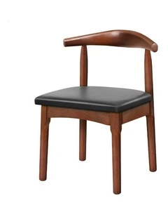 Retro Wood PU Leather Seat Dining Chair 1x in Dark Oak