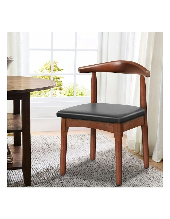 Retro Wood PU Leather Seat Dining Chair 1x in Dark Oak image 2