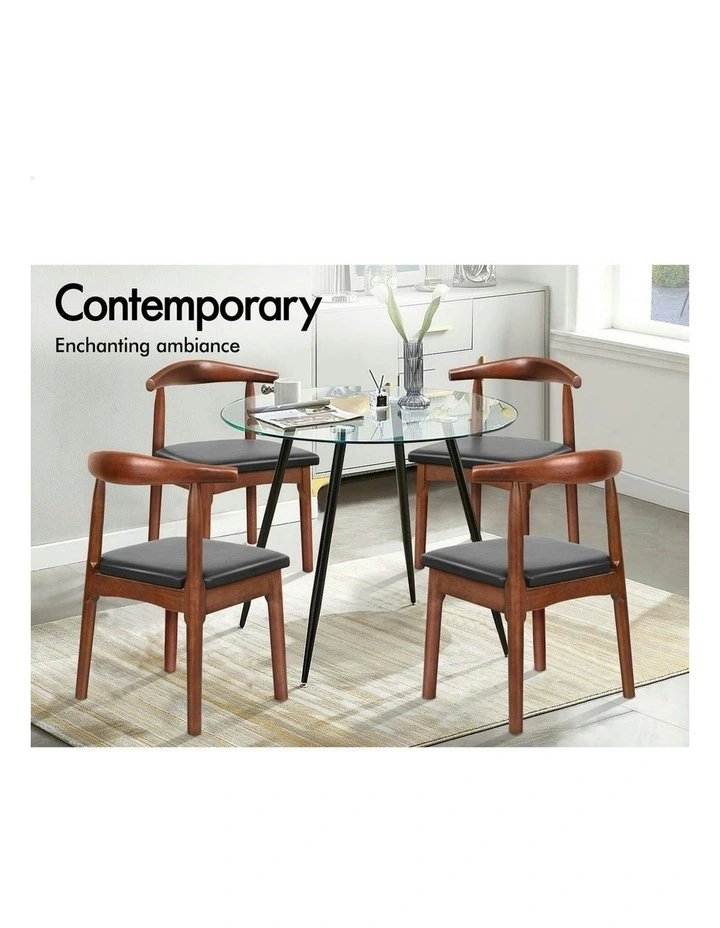Retro Wood PU Leather Seat Dining Chair 1x in Dark Oak image 4