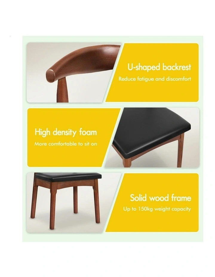 Retro Wood PU Leather Seat Dining Chair 1x in Dark Oak image 5