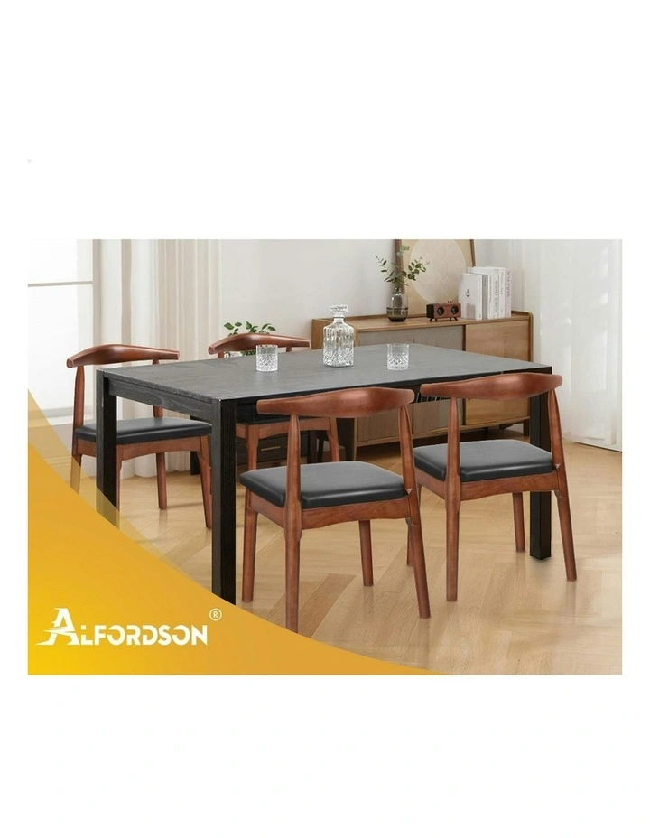 Retro Wood PU Leather Seat Dining Chair 1x in Dark Oak image 6