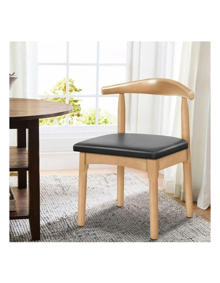 Retro Wood PU Leather Seat Dining Chair 1x in Seat Oak image 2