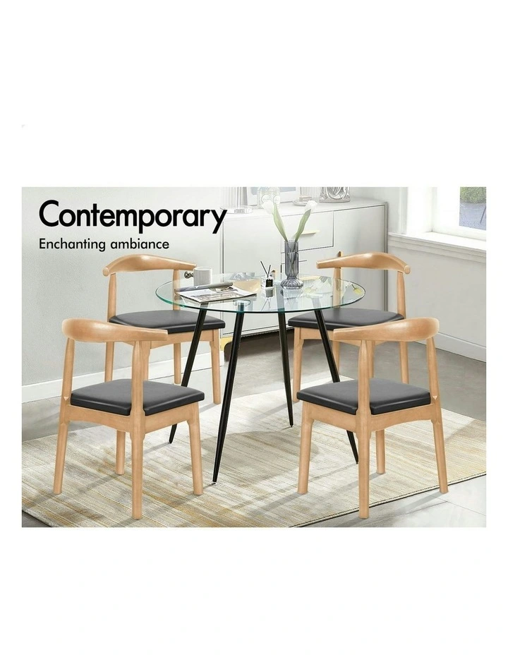 Retro Wood PU Leather Seat Dining Chair 1x in Seat Oak image 3