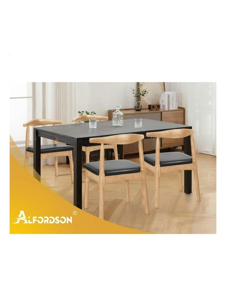 Retro Wood PU Leather Seat Dining Chair 1x in Seat Oak image 5