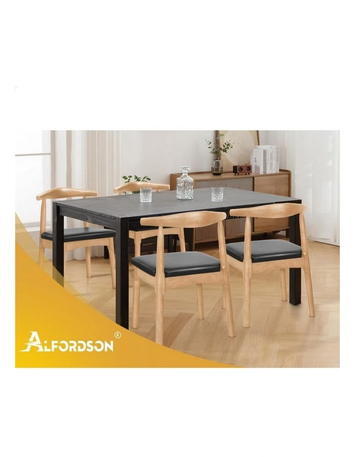 Retro Wood PU Leather Seat Dining Chair 1x in Seat Oak image 7