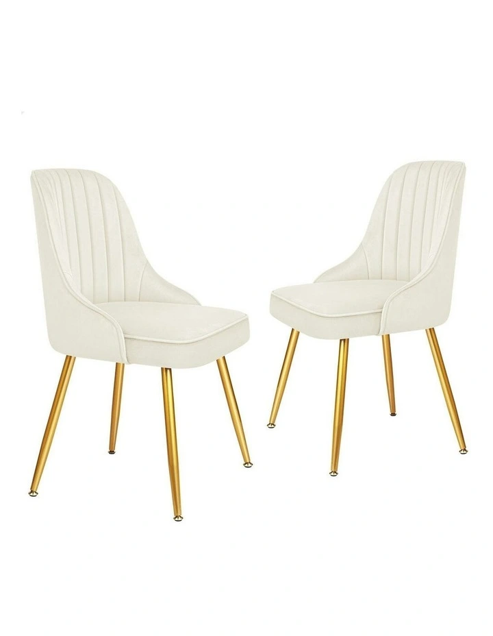 Velvet Accent Lounge Padded Tufted Seat Dining Chairs 2x in Beige image 1