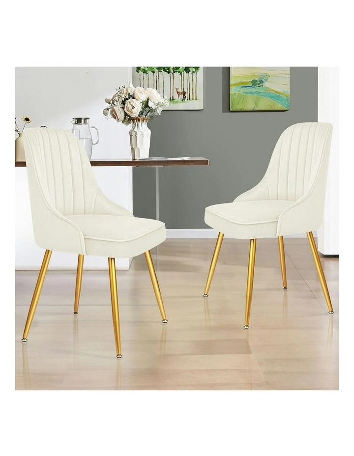 Velvet Accent Lounge Padded Tufted Seat Dining Chairs 2x in Beige image 2