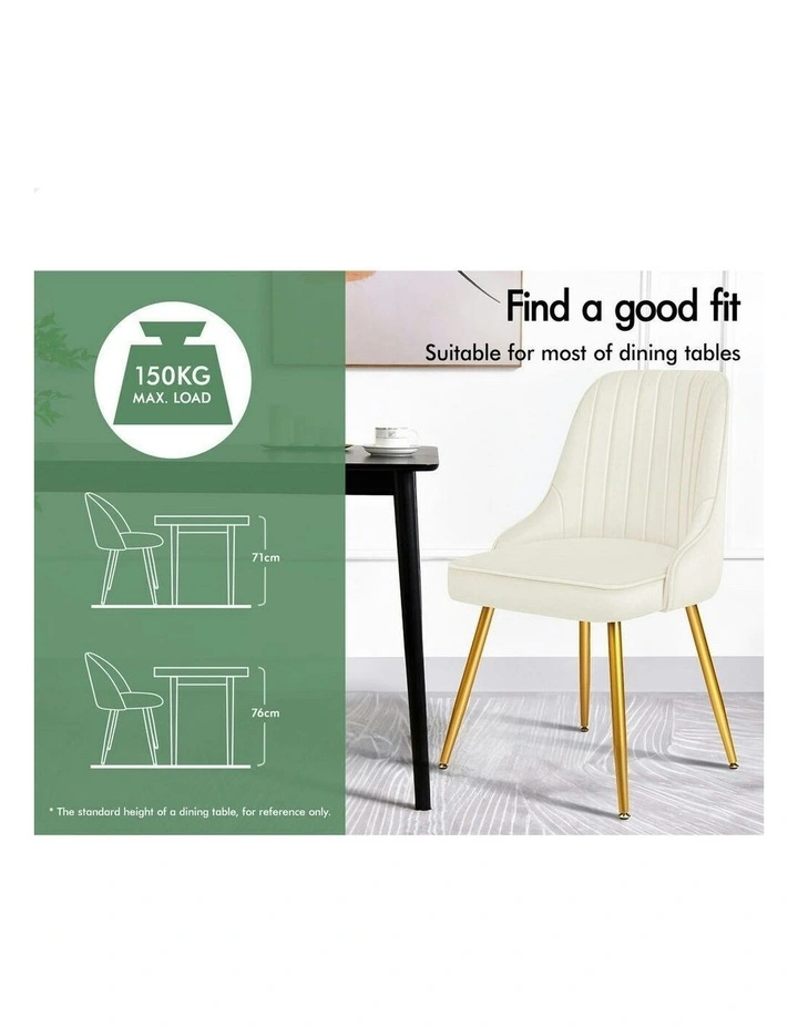Velvet Accent Lounge Padded Tufted Seat Dining Chairs 2x in Beige image 3